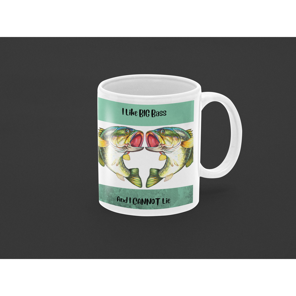 Coffee Mug I Like Big Bass Funny Fishing Fish Novelty Cup Gift For Men Him Dad